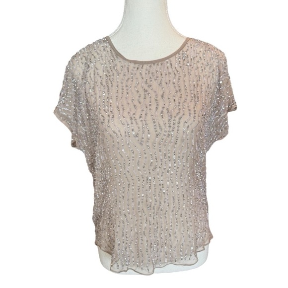 NWT* PARKER Hazel Silk Sequin Top Champagne Grey XS - Picture 4 of 10